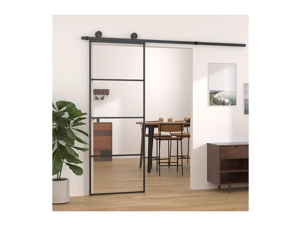 Porta scorrevole Alluminio e vetro ESG 76x205 cm Nero