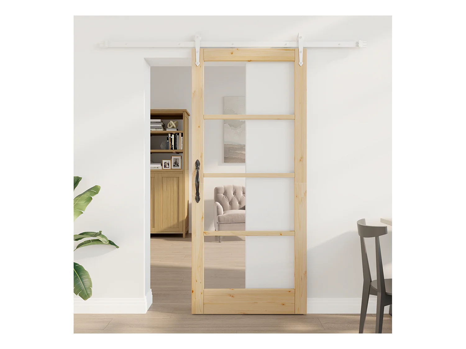 Porta scorrevole con ferramenta 86x198,5 cm in legno di pino massello