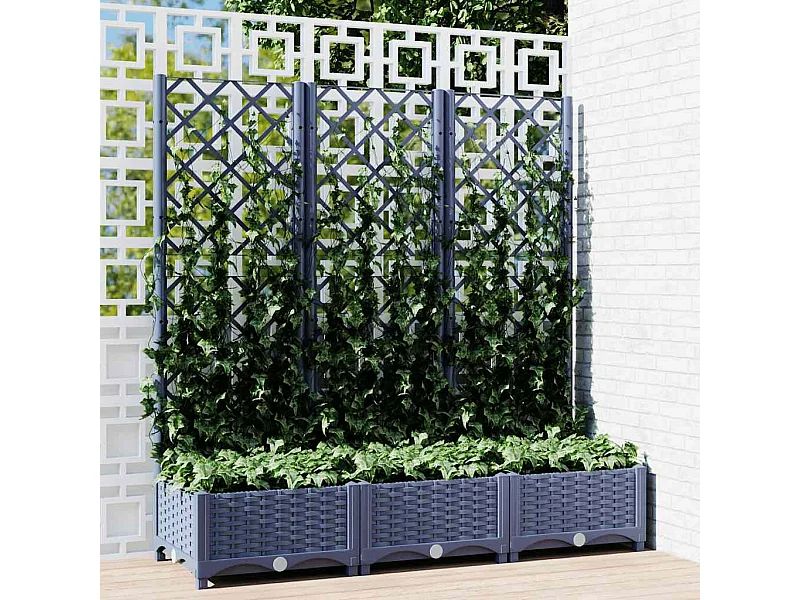 Jardinière avec treillis bleu gris 120x40x121,5 cm PP