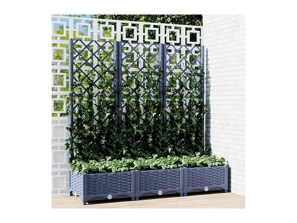 Plantenbak met trellis blauwgrijs 120x40x121,5 cm PP
