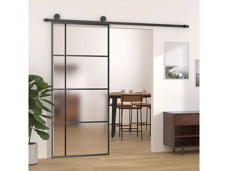 Porta scorrevole Vetro ESG satinato e alluminio 90x205 cm Nero