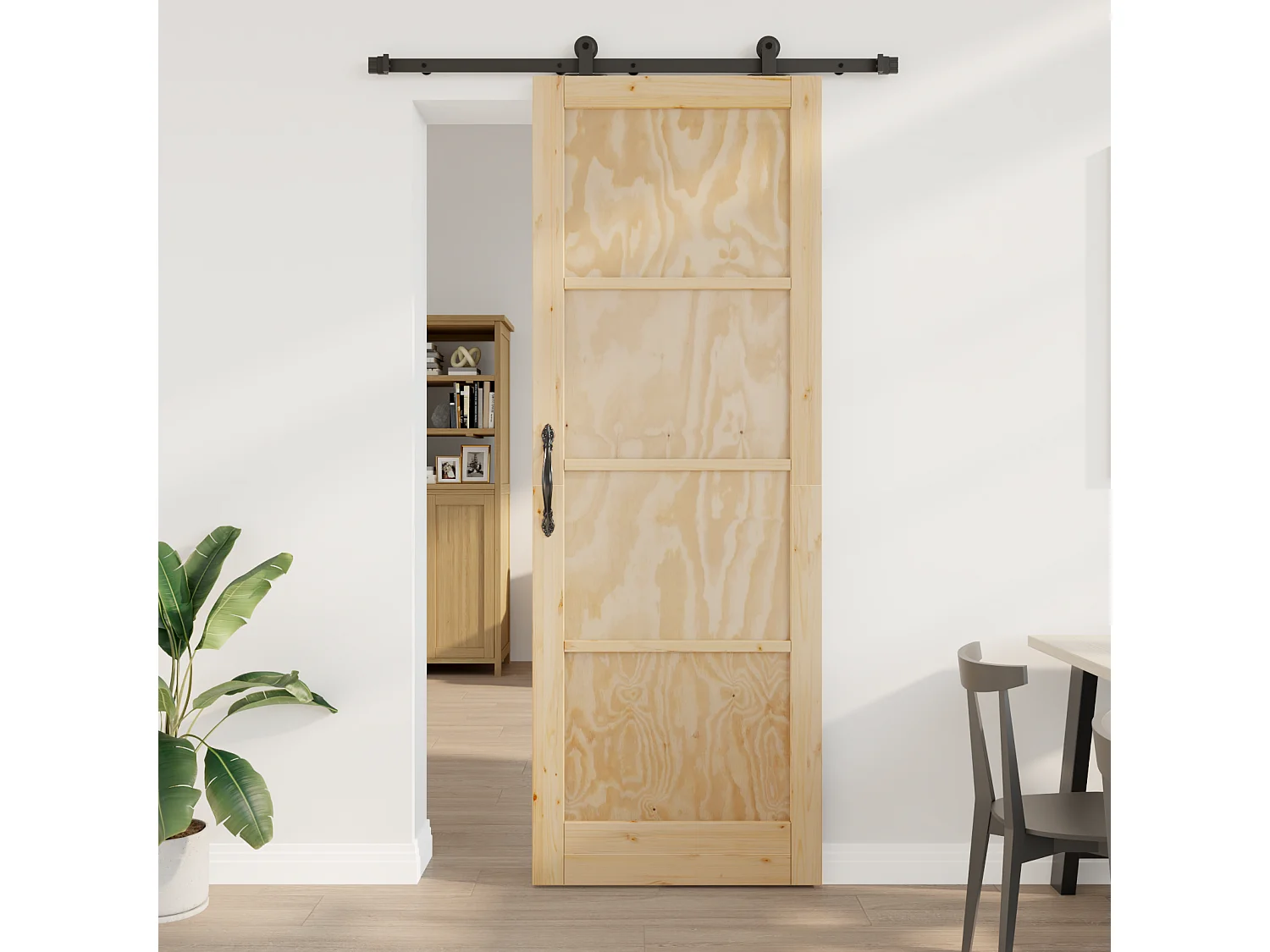 Porte Coulissante avec Ensemble Quincaillerie Bois Massif de Pin