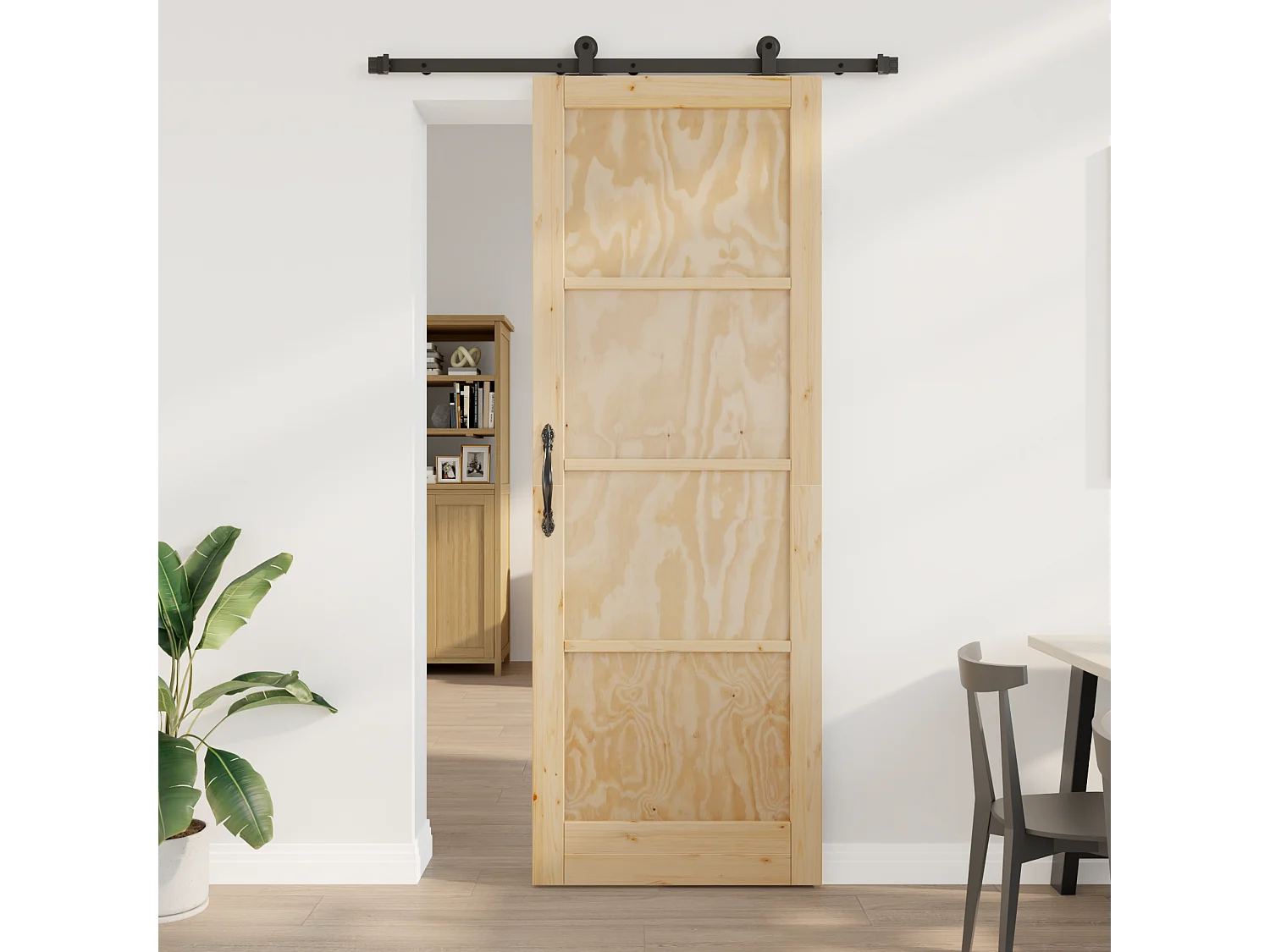 Porte Coulissante avec Ensemble Quincaillerie Bois Massif de Pin