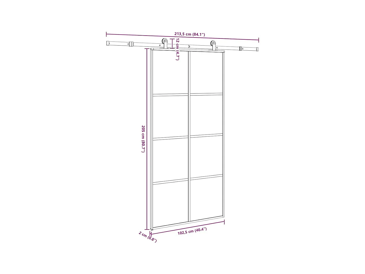 Kit puerta corredera y herrajes 102,5x205cm cristal ESG