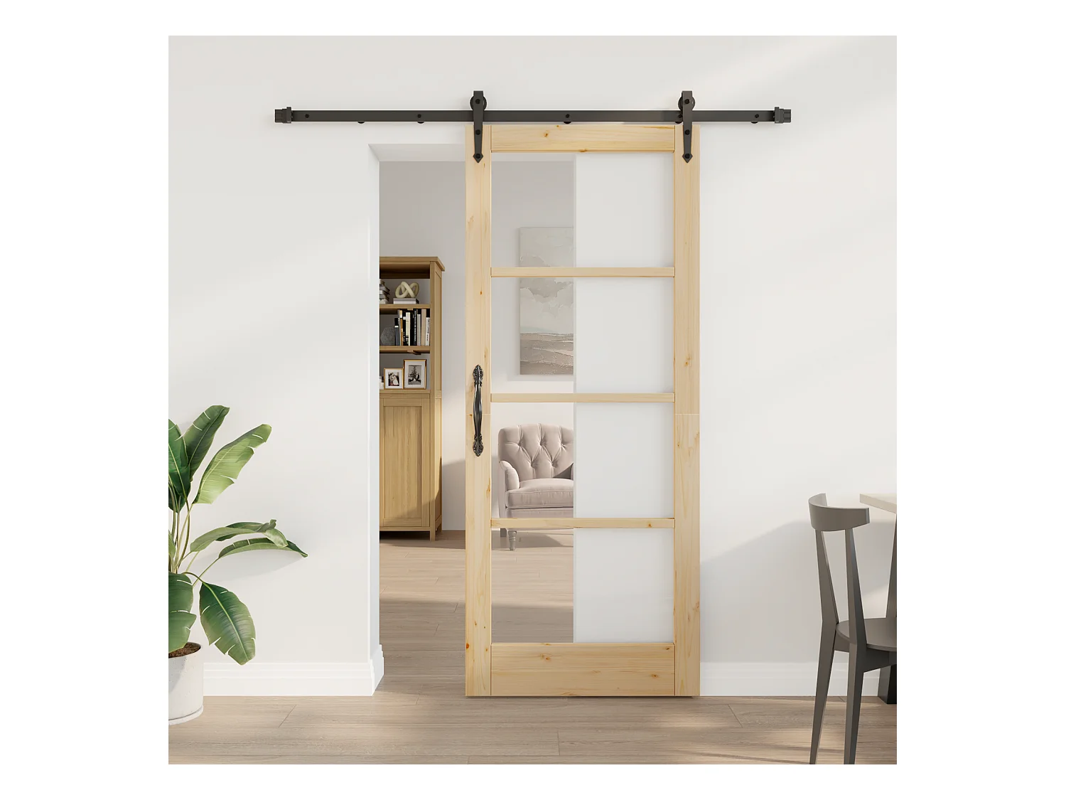 Porta scorrevole con ferramenta 83x202 cm in legno massello di pino