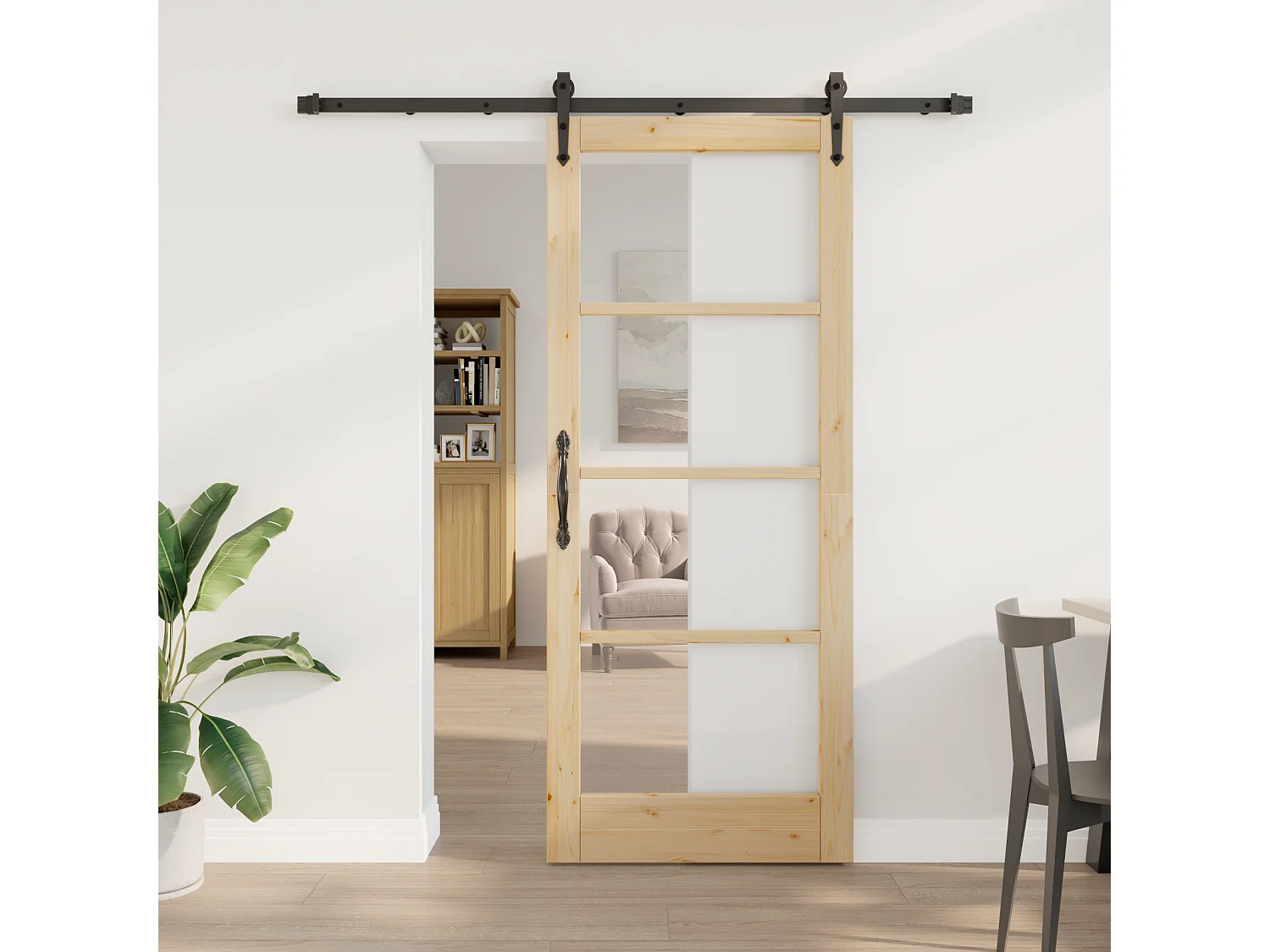 Porte coulissante avec quincaillerie 83x202 cm en bois massif de pin