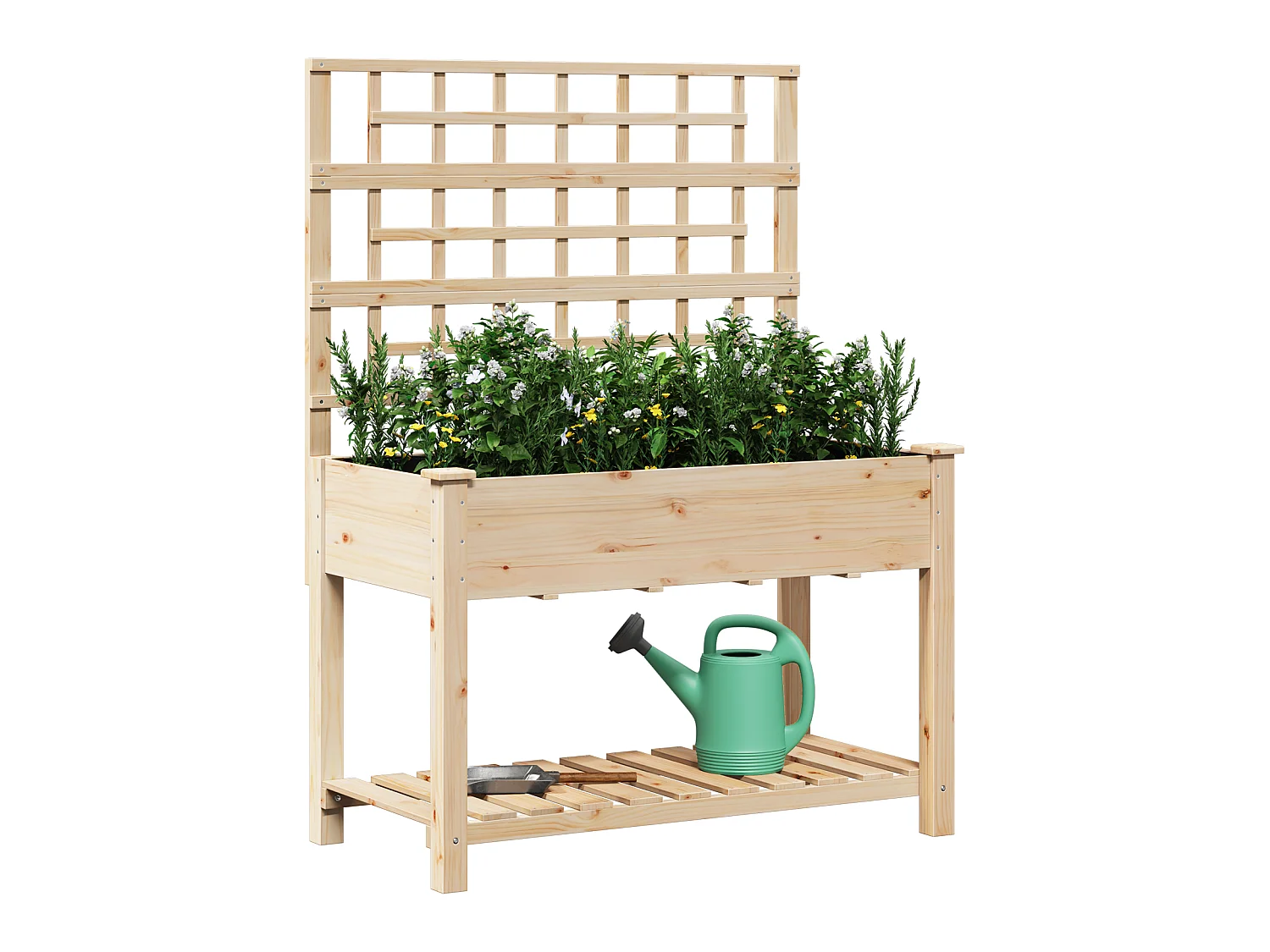Plantenbak met trellis en plank 115x59x152 cm van massief dennenhout