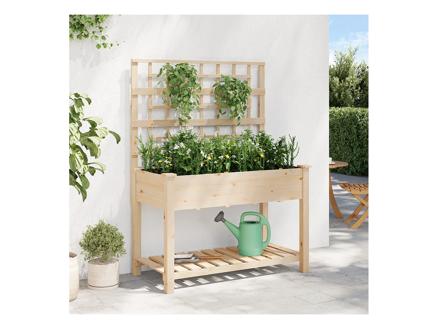 Plantenbak met trellis en plank 115x59x152 cm van massief dennenhout