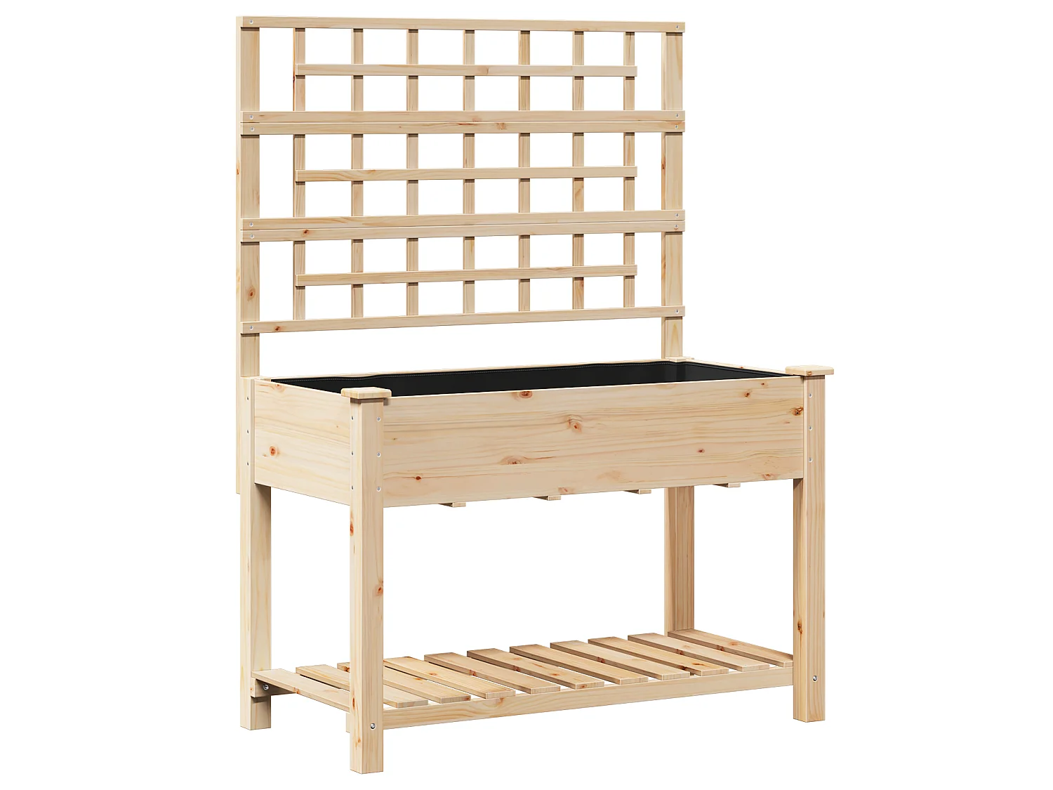 Jardinière avec treillis et étagère 115x59x152 cm en bois massif de sapin