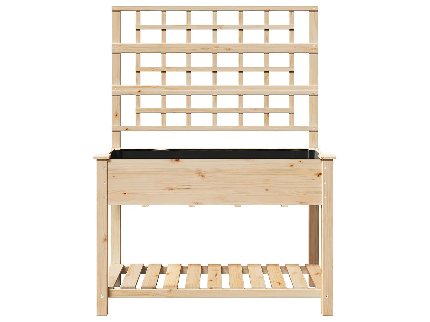 Jardinière avec treillis et étagère 115x59x152 cm en bois massif de sapin