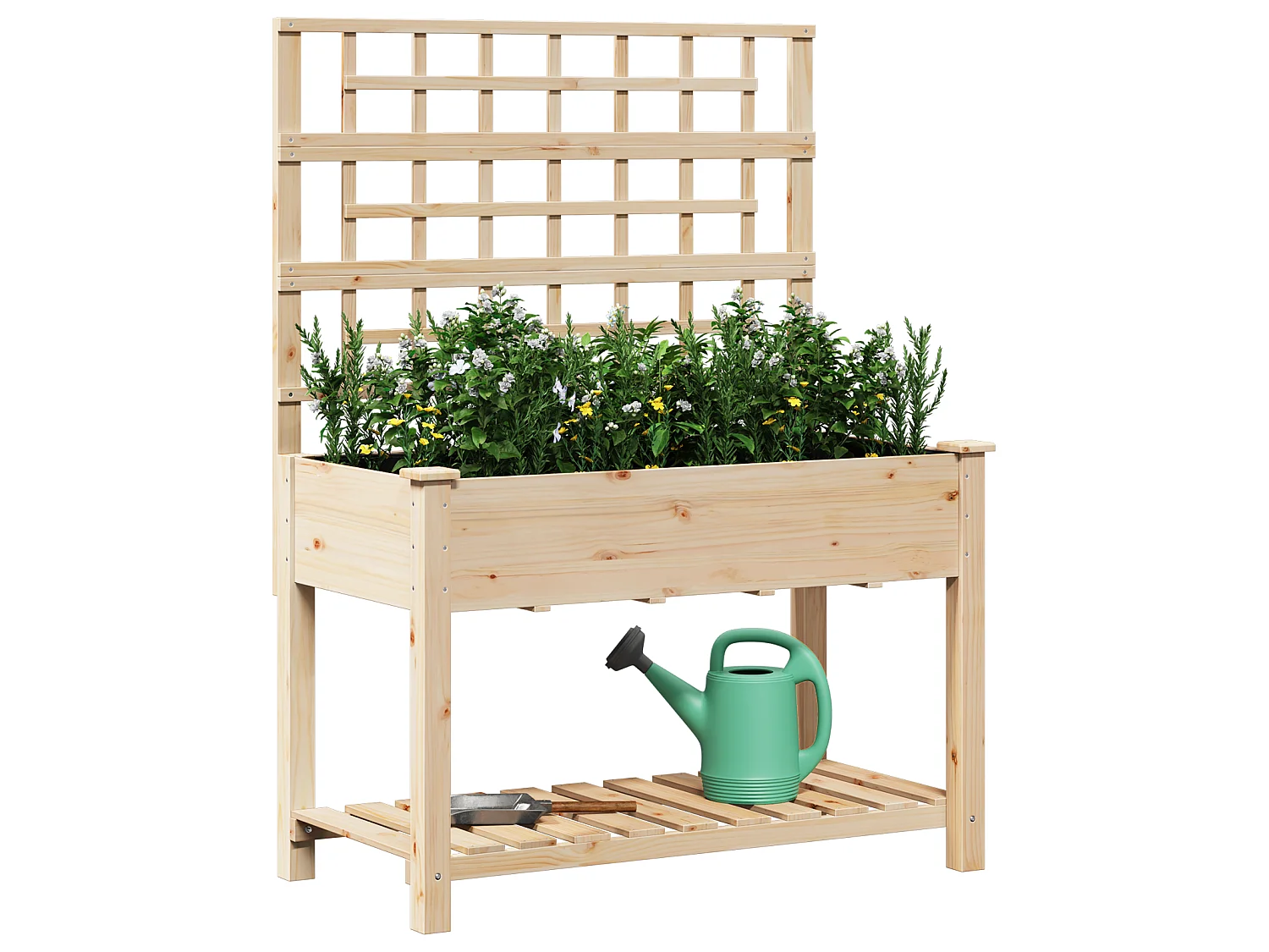 Plantenbak met trellis en plank 115x59x152 cm van massief dennenhout
