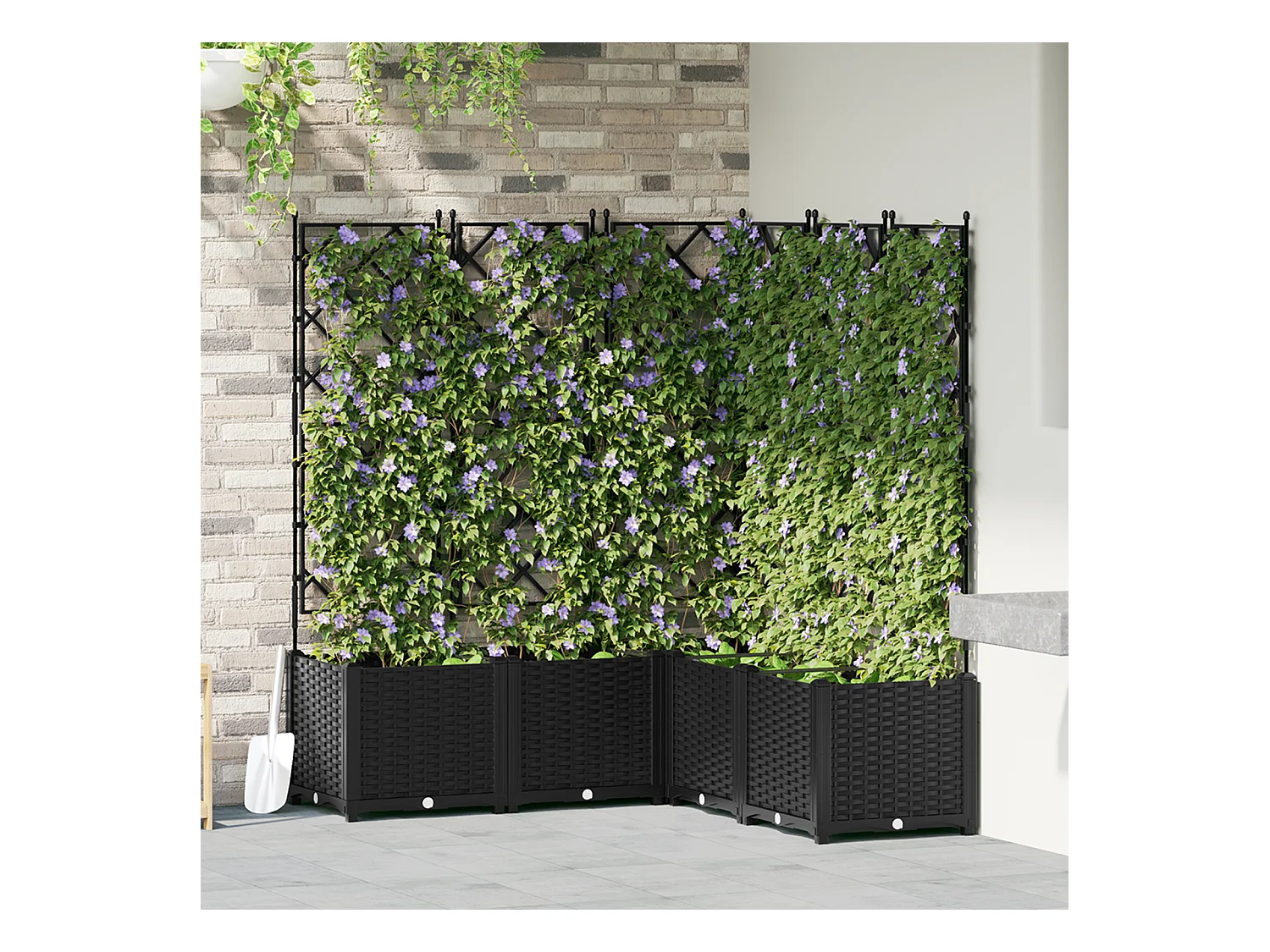 Jardinera con enrejado 5 uds negra 120x120x143 cm
