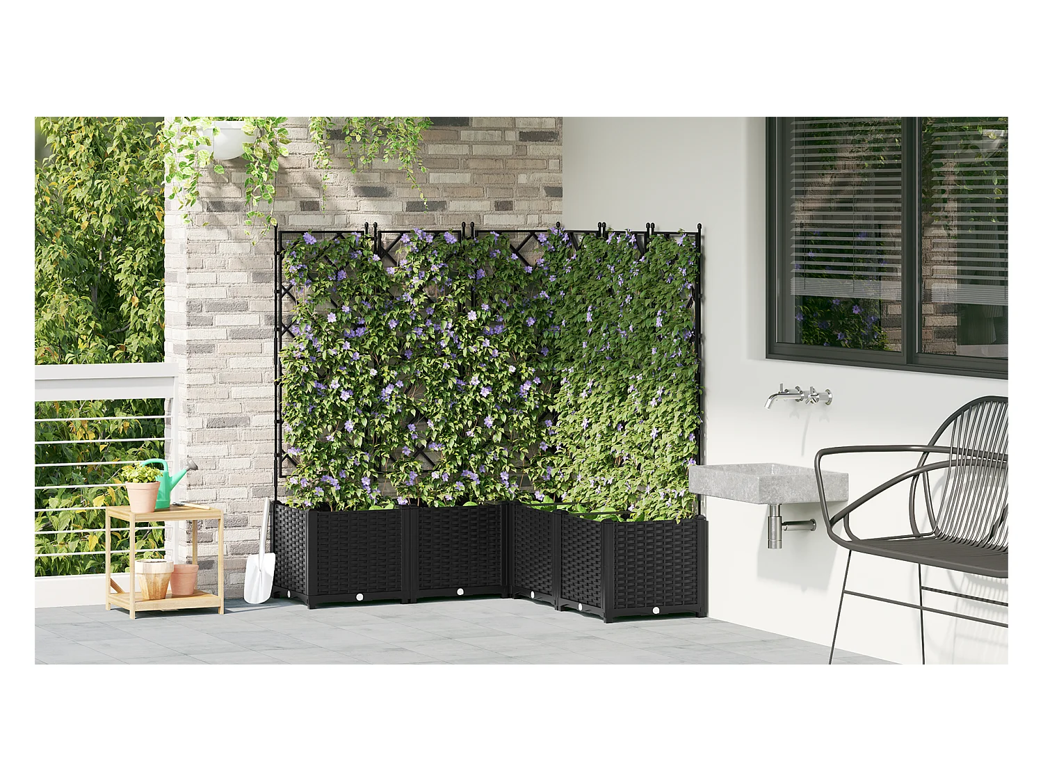 Jardinera con enrejado 5 uds negra 120x120x143 cm