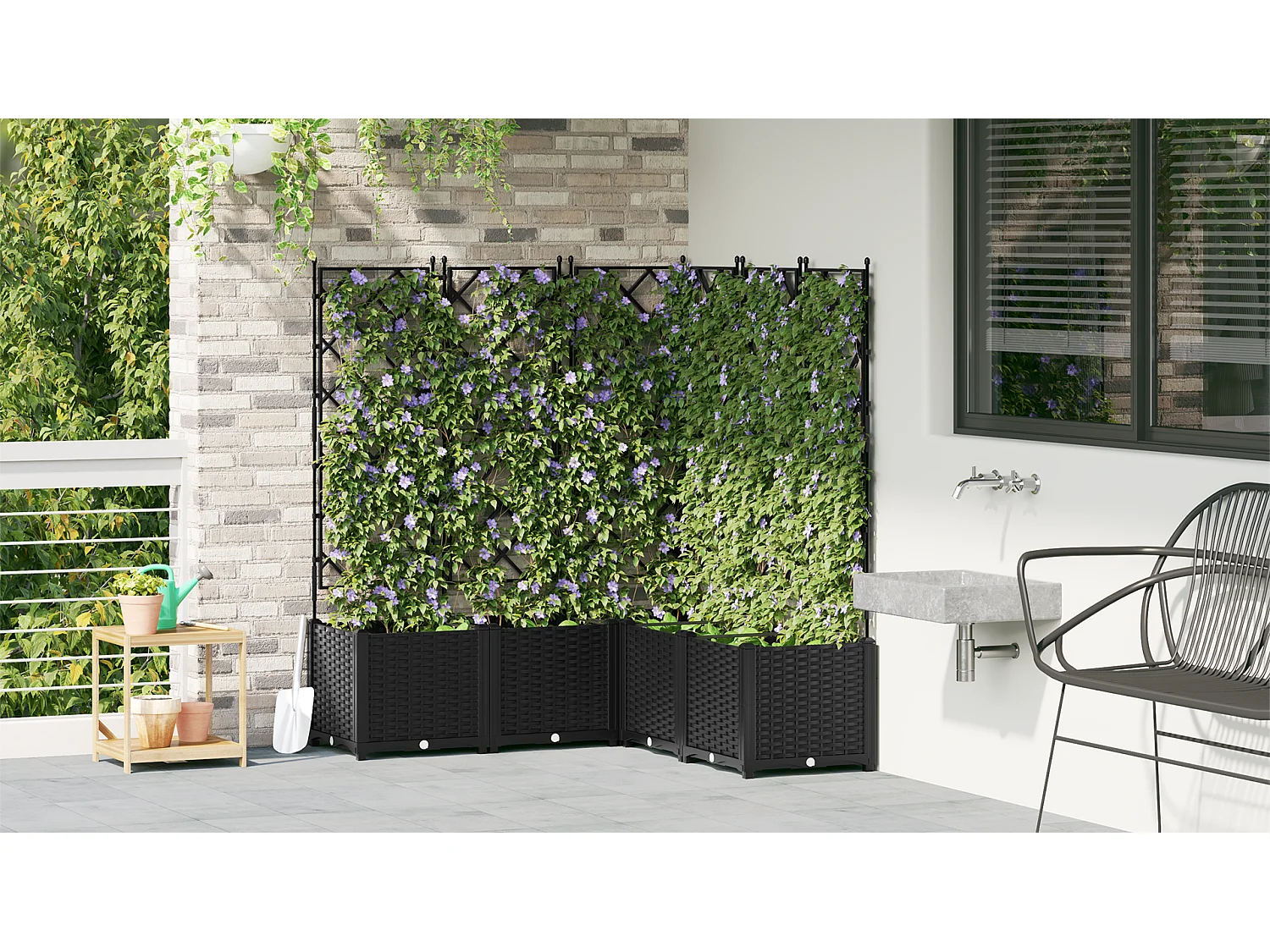 jardinière avec treillis 5 pcs noir 120x120x143 cm