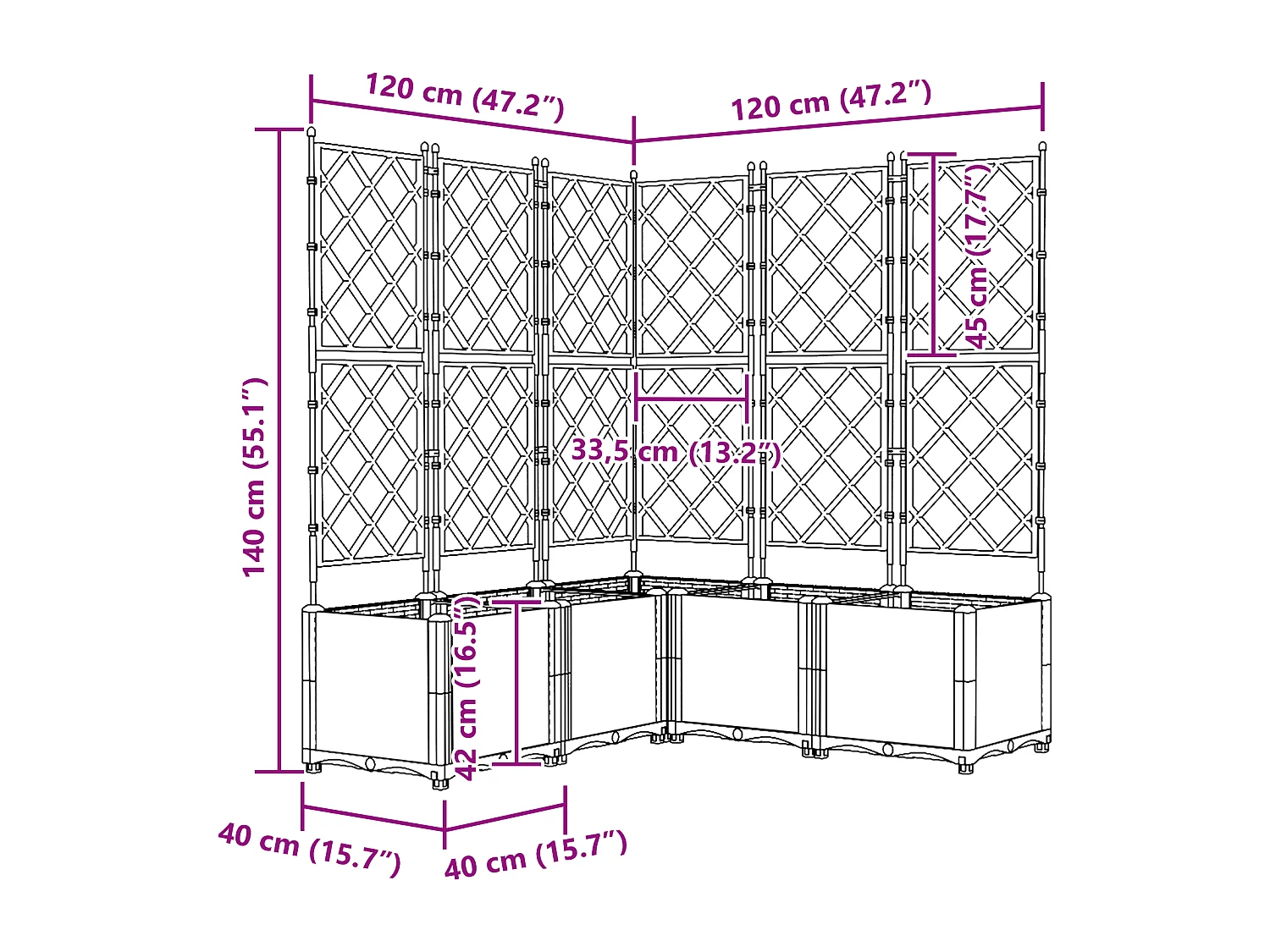jardinière avec treillis 5 pcs noir 120x120x143 cm
