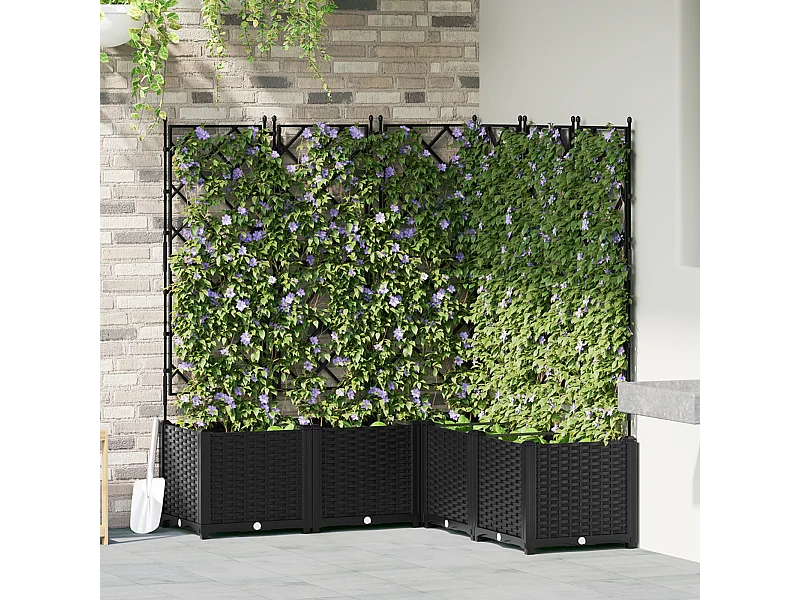 plantenbak met trellis 5 stuks zwart 120x120x143 cm