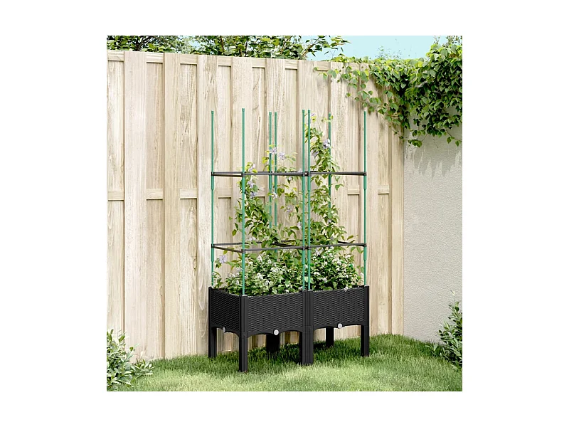 Jardinière avec treillis noir 80x40x142,5 cm PP