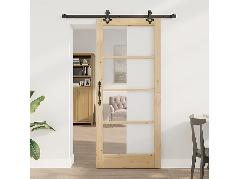 Set porta scorrevole con ferramenta 86x198,5 cm in legno di pino massello