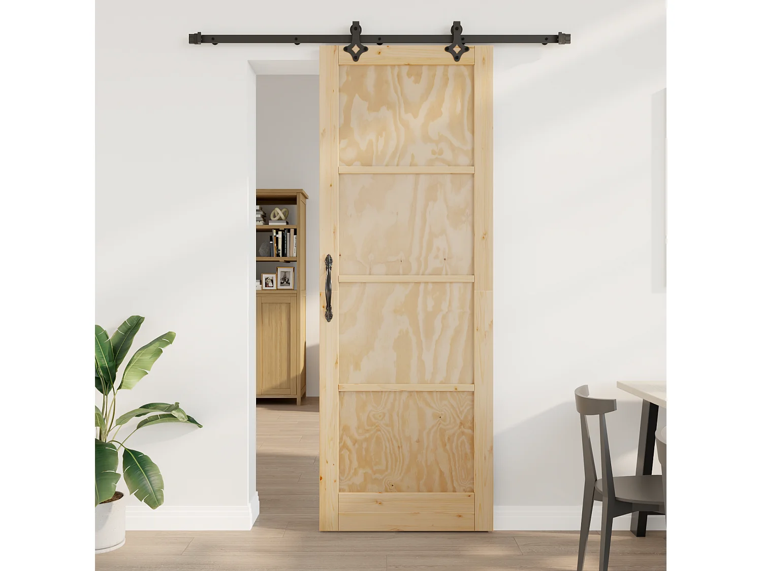 Porte Coulissante avec Set de Matériel 83x232 cm Bois Massif en Pin