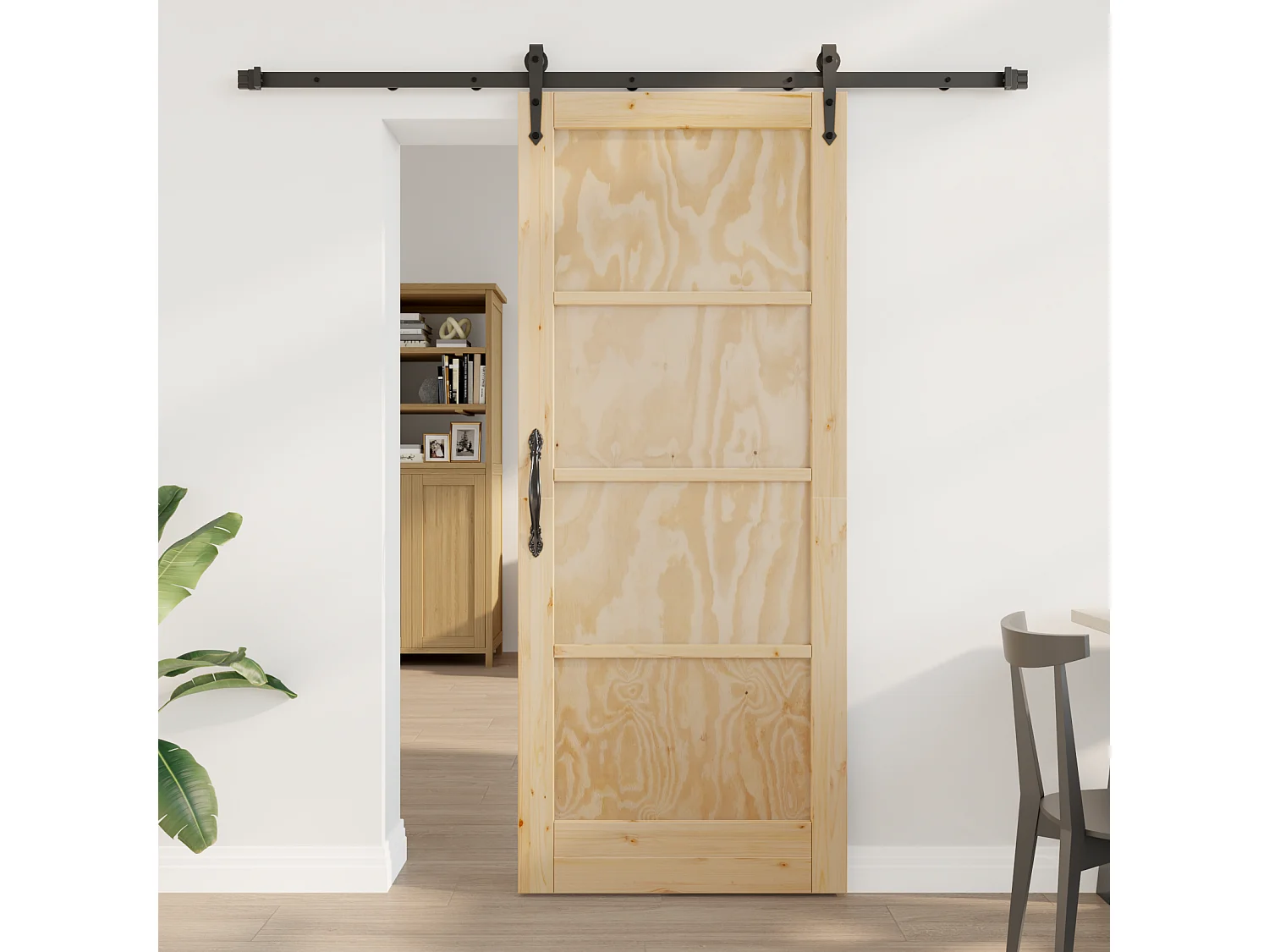 Porte Coulissante avec Ensemble de Matériel 83x202 cm Bois de Pin Massif