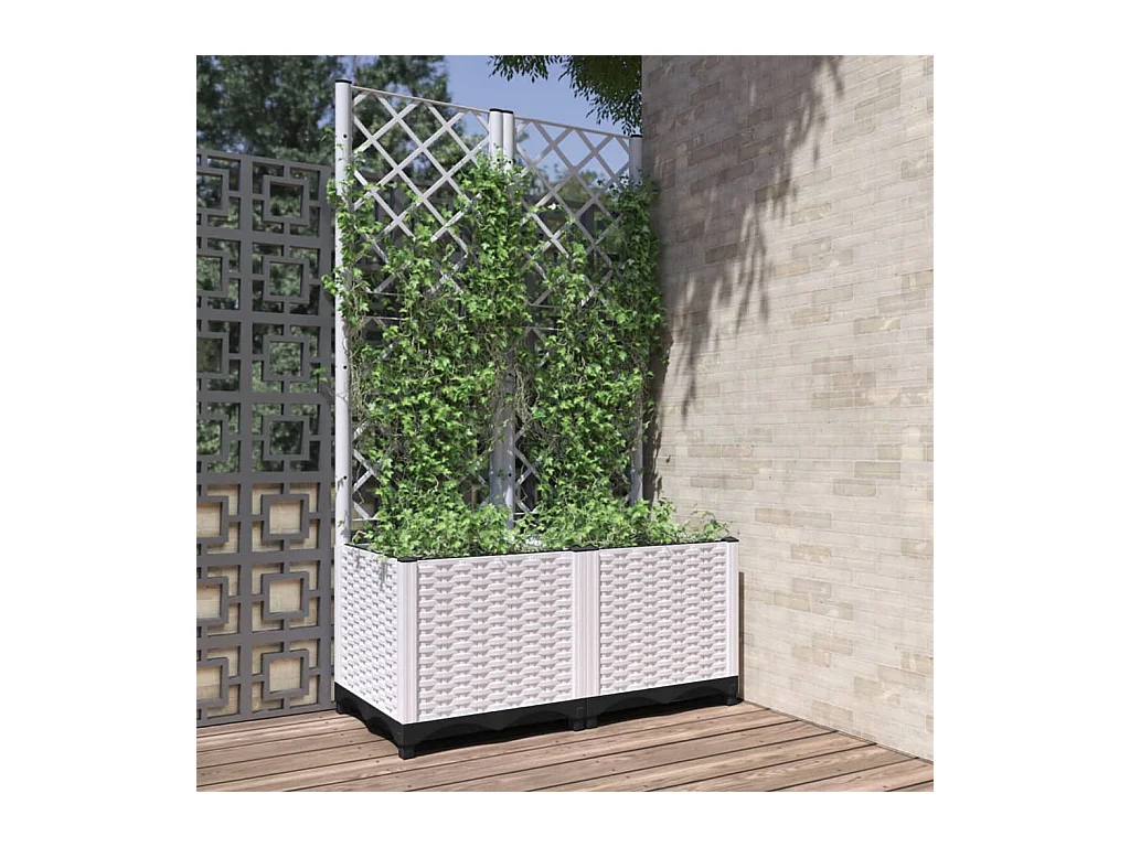 Jardinera con enrejado Blanco 80x40x136 cm PP