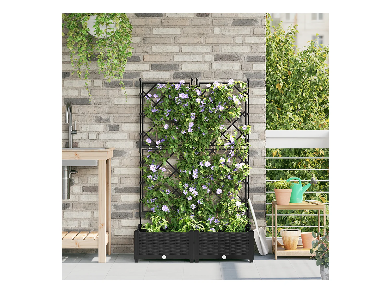 Fioriera da giardino con traliccio 2 pezzi Nero 80x40x125,5 cm