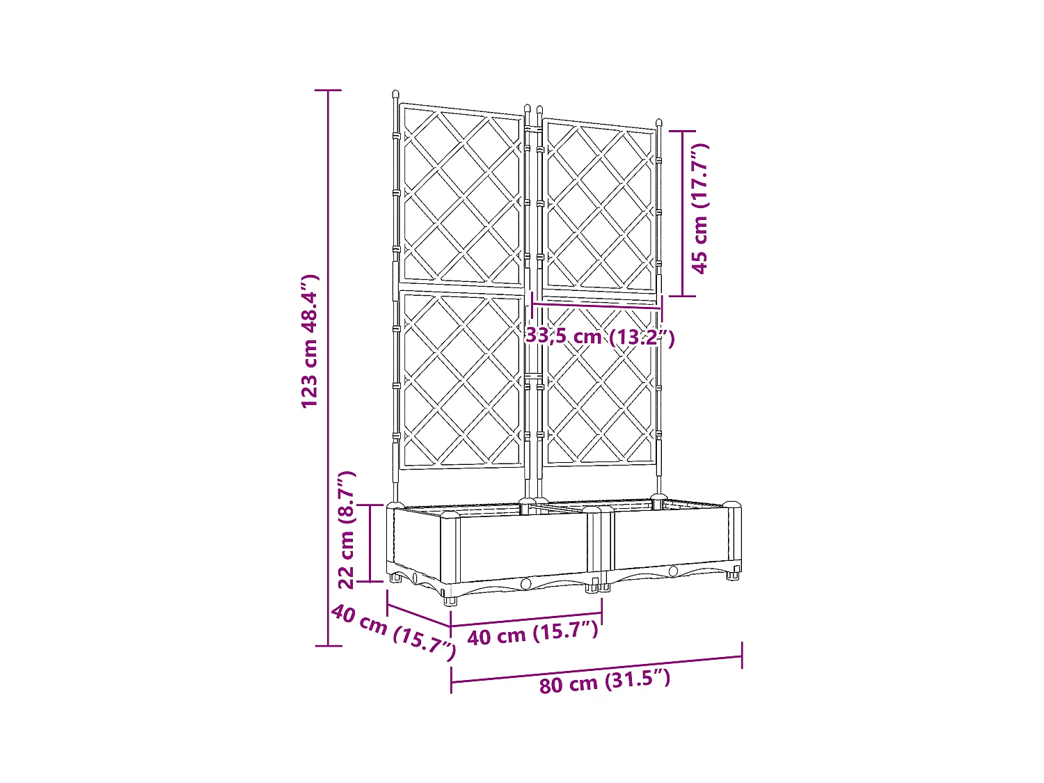 Fioriera da giardino con traliccio 2 pezzi Nero 80x40x125,5 cm