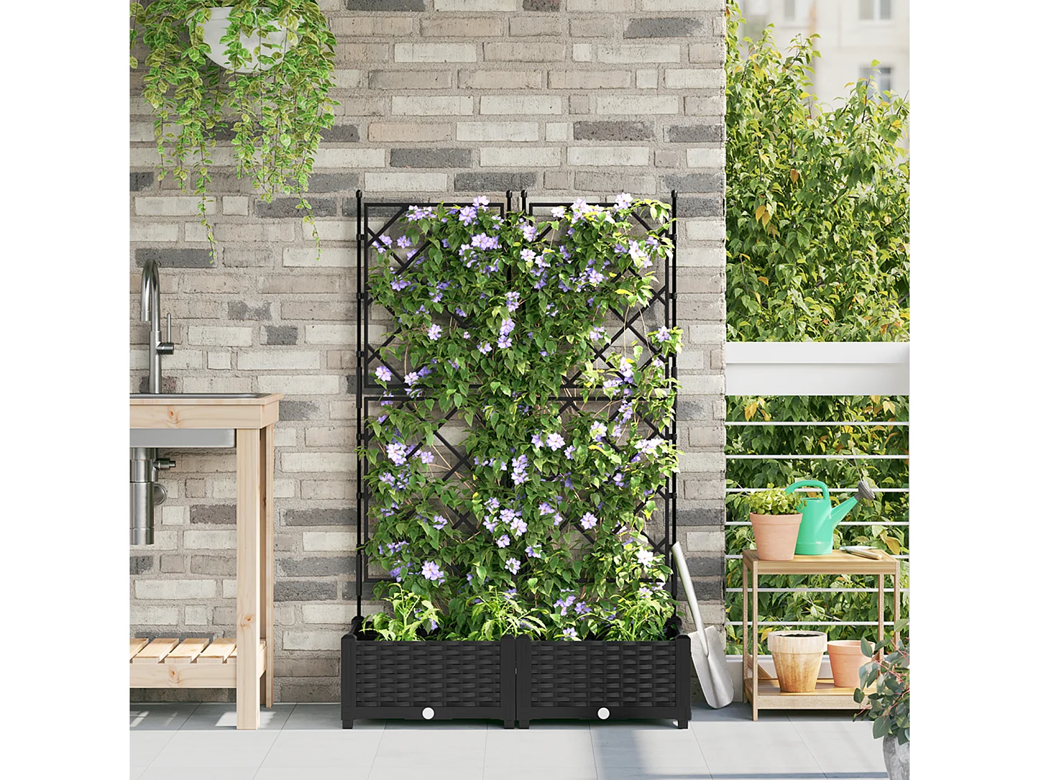 Jardinière de jardin avec treillis 2 pcs Noir 80x40x125.5 cm