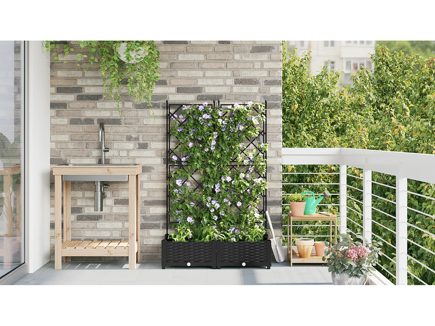 Jardinière de jardin avec treillis 2 pcs Noir 80x40x125.5 cm