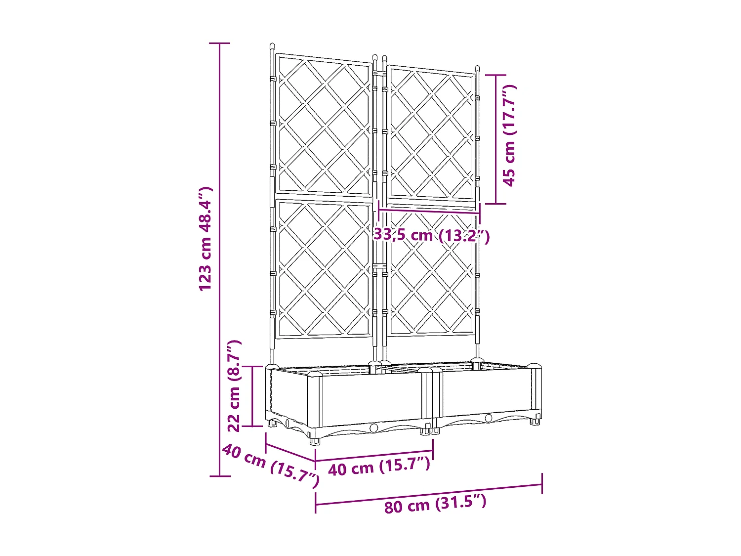 Jardinière de jardin avec treillis 2 pcs Noir 80x40x125.5 cm