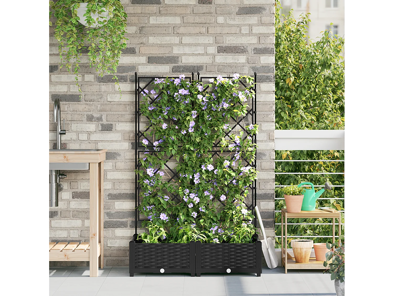 Tuinplanter met trellis 2 stuks Zwart 80x40x125,5 cm
