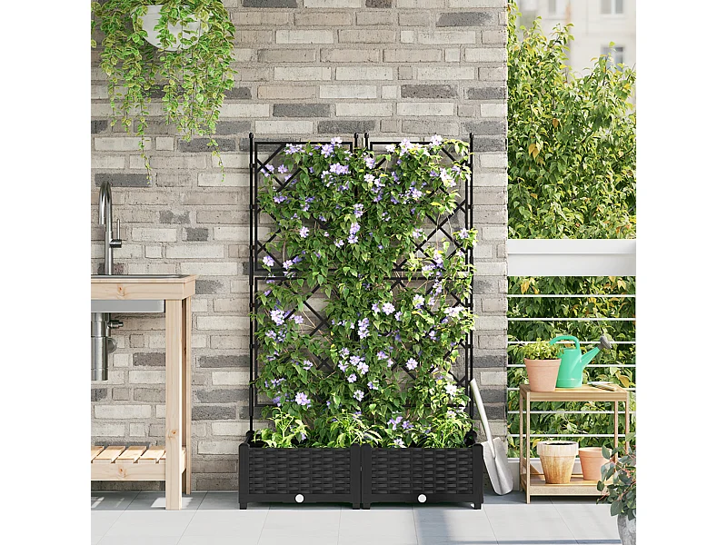 Jardinière de jardin avec treillis 2 pcs Noir 80x40x125.5 cm