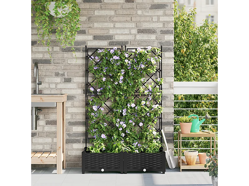 Tuinplanter met trellis 2 stuks Zwart 80x40x125,5 cm