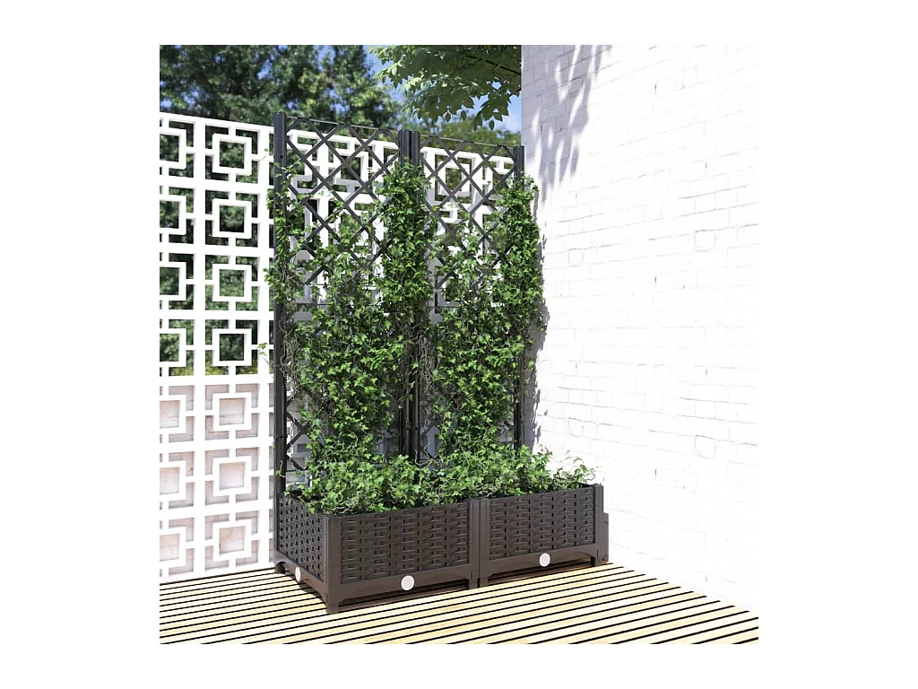 Plantenbak met trellis Zwart 80x40x121,5 cm PP