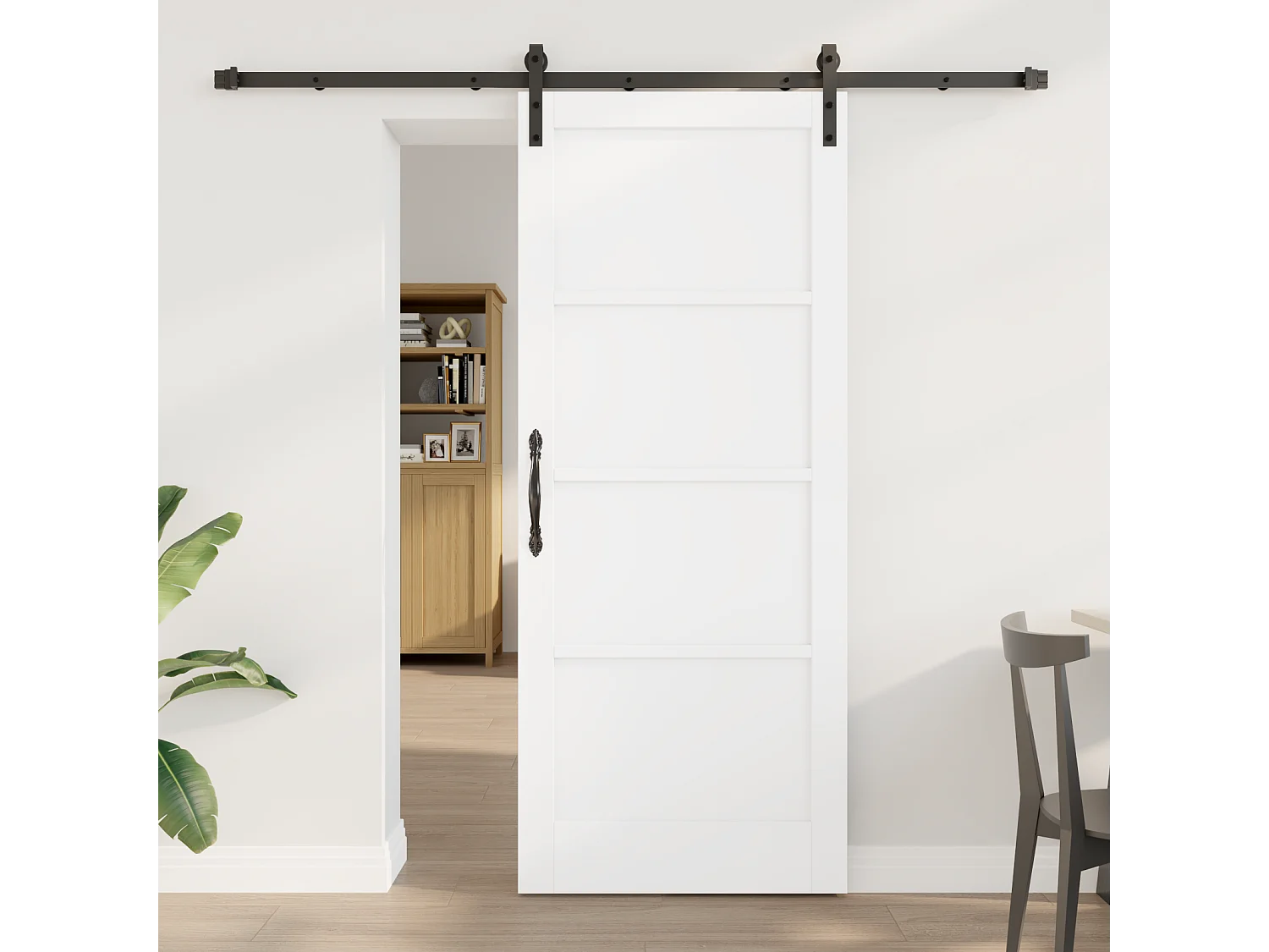 Puerta corredera con herrajes blancos 83x202 cm Madera maciza de pino