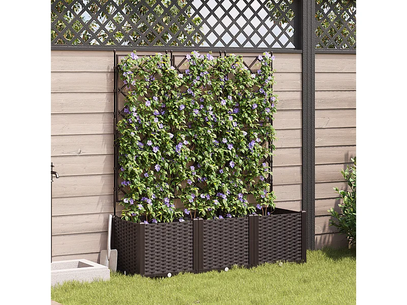 Tuinplanter met trellis 3 stuks bruin 120x40x143 cm