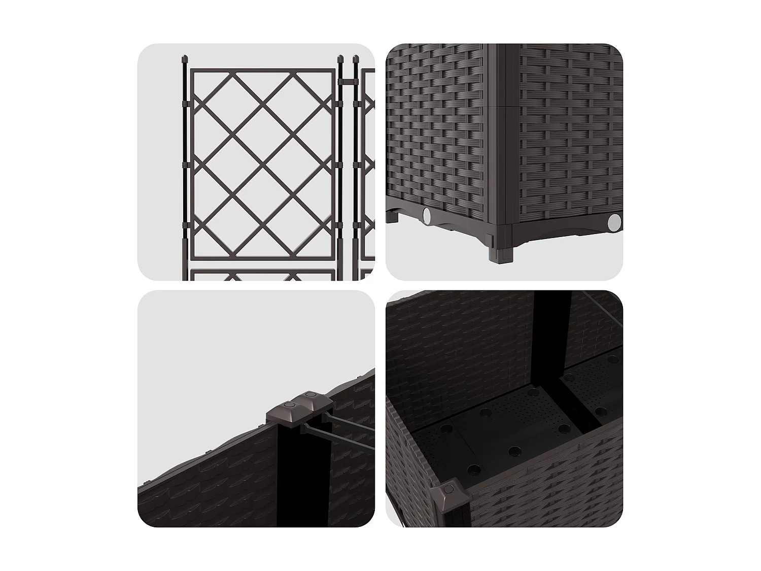 Tuinplanter met trellis 3 stuks bruin 120x40x143 cm