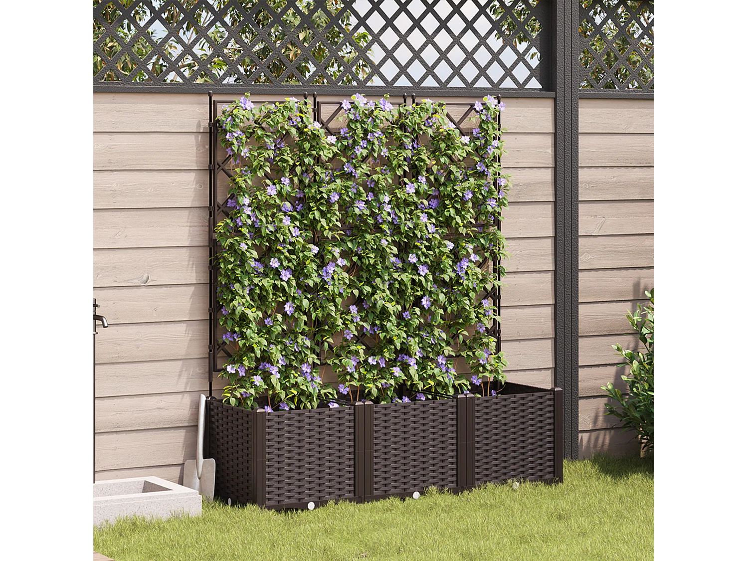 Tuinplanter met trellis 3 stuks bruin 120x40x143 cm