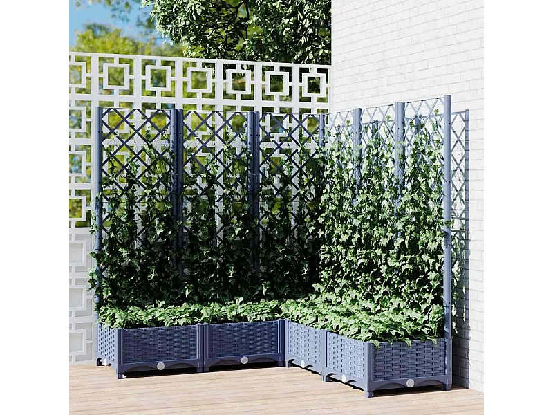 Jardinière avec treillis bleu gris 120x120x121,5 cm PP