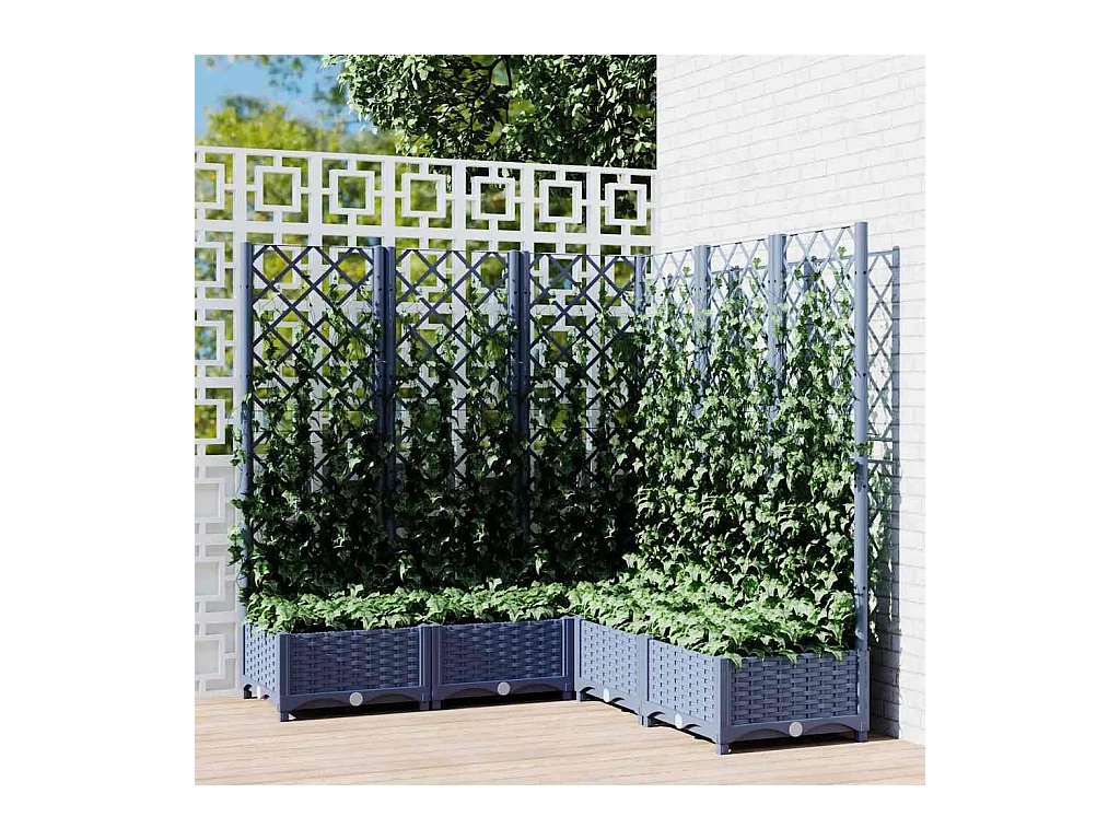 Jardinière avec treillis bleu gris 120x120x121,5 cm PP