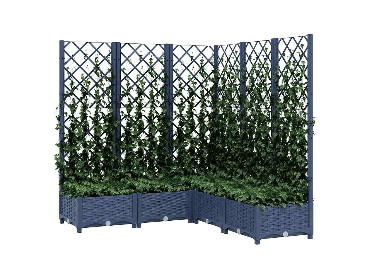 Jardinière avec treillis bleu gris 120x120x121,5 cm PP