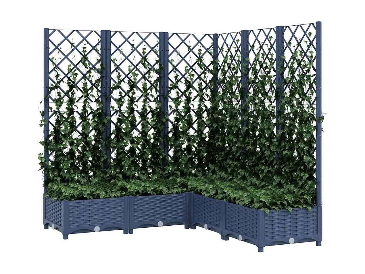 Jardinière avec treillis bleu gris 120x120x121,5 cm PP