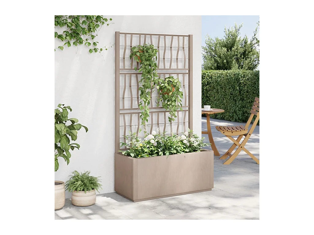 Plantenbak met trellis lichtbruin 80x36x140 cm PP