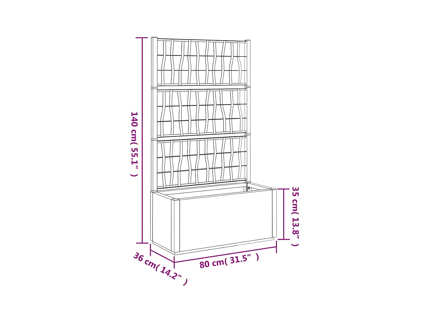 Plantenbak met trellis lichtbruin 80x36x140 cm PP