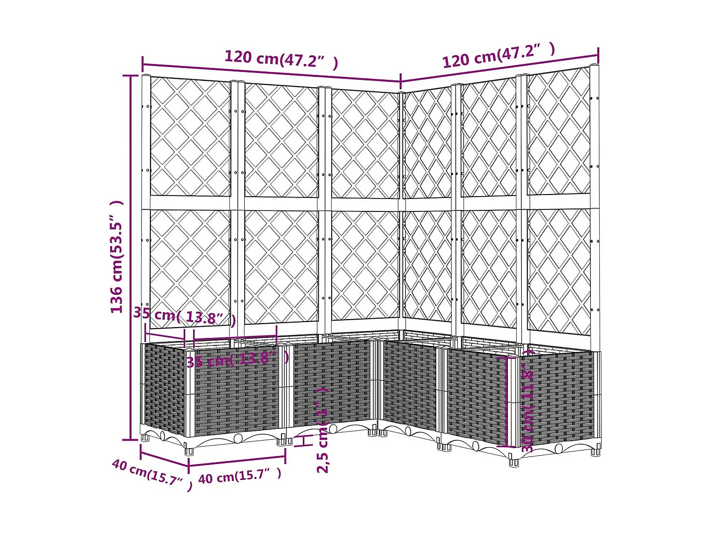 Plantenbak met trellis Bruin 120x120x136 cm PP
