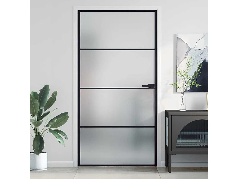 Schwarze, dünne Innentür mit gehärtetem Glas und Aluminium