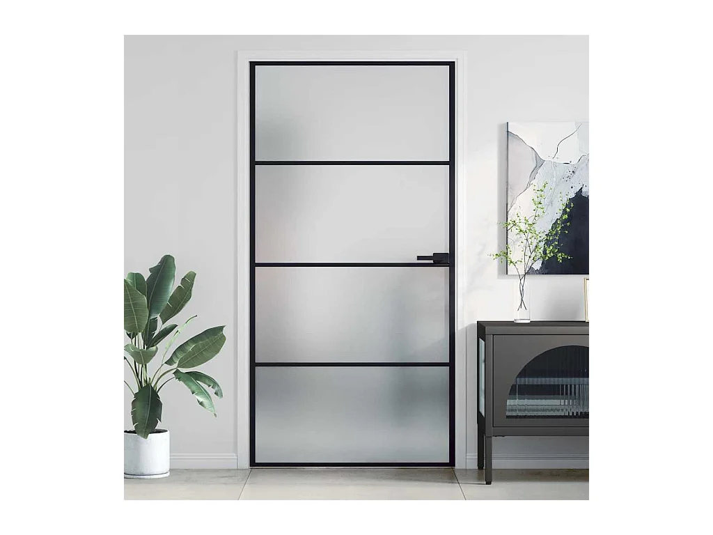 Porta interna sottile nera con vetro temperato e alluminio