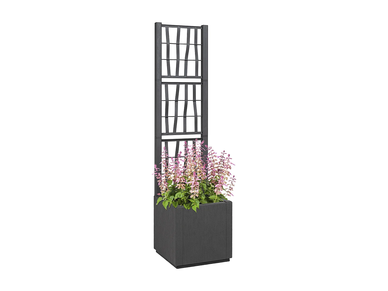 Pot de jardin gris foncé avec treillis - 36x36x140 cm