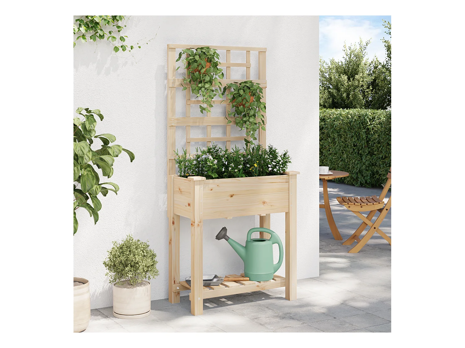 Plantenbak met trellis en plank 71x37x152 cm van massief dennenhout