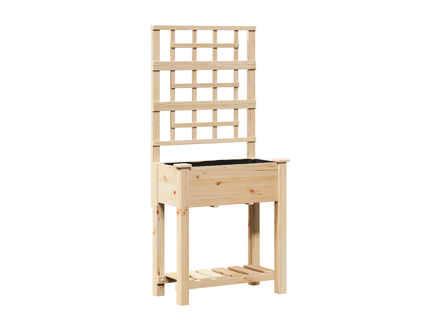 Jardinière avec treillis et étagère 71x37x152 cm en bois massif de sapin